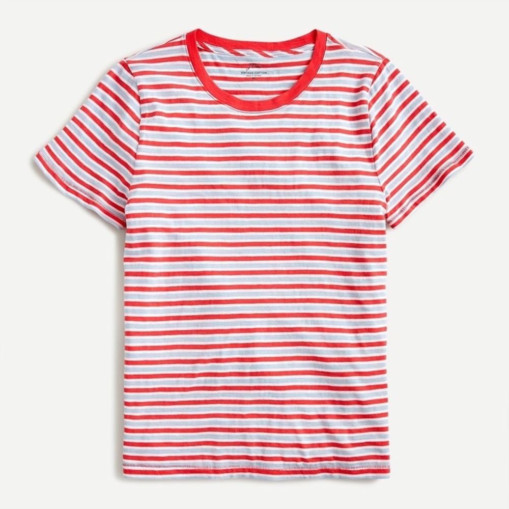 J. Crew Vintage Cotton Coral and Gray Striped Tee